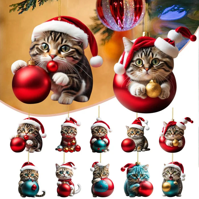 🎄10 sztuk 😻Ozdoby choinkowe z kotem✨ Wiszące ozdoby z kotem